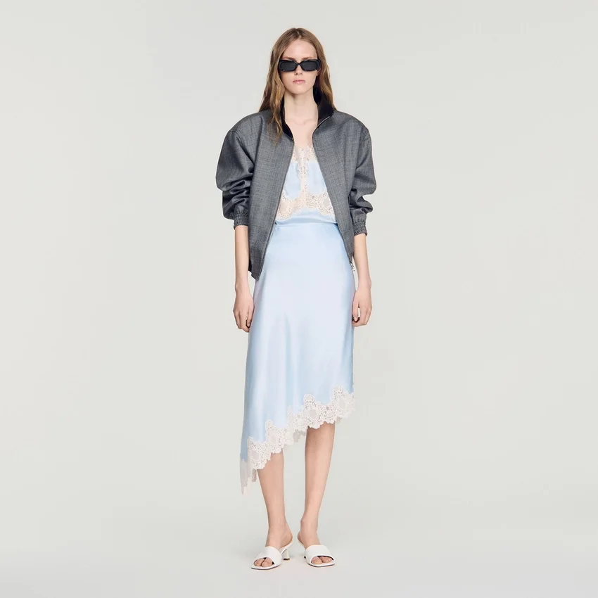Asymmetrical satin skirt with lace Asymmetrical satin skirt with lace