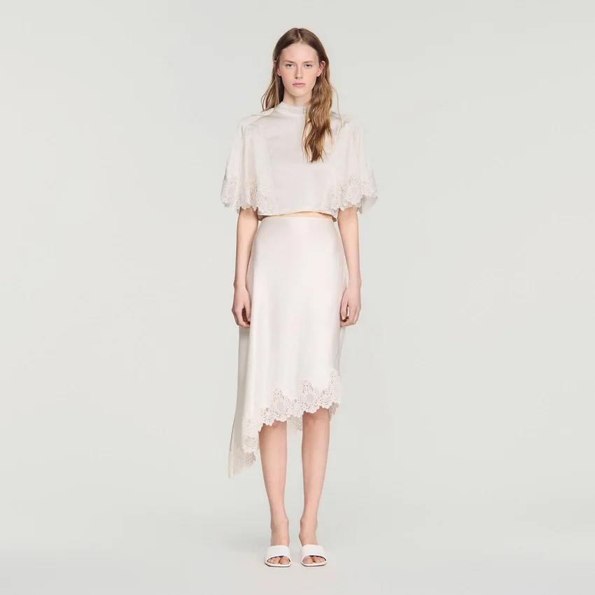 Asymmetrical satin skirt with lace Asymmetrical satin skirt with lace