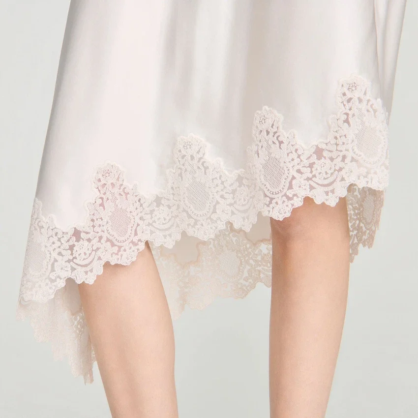 Asymmetrical satin skirt with lace Asymmetrical satin skirt with lace