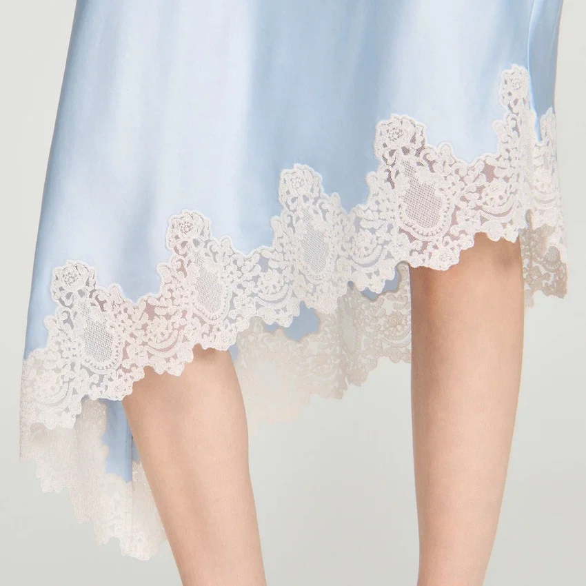 Asymmetrical satin skirt with lace Asymmetrical satin skirt with lace