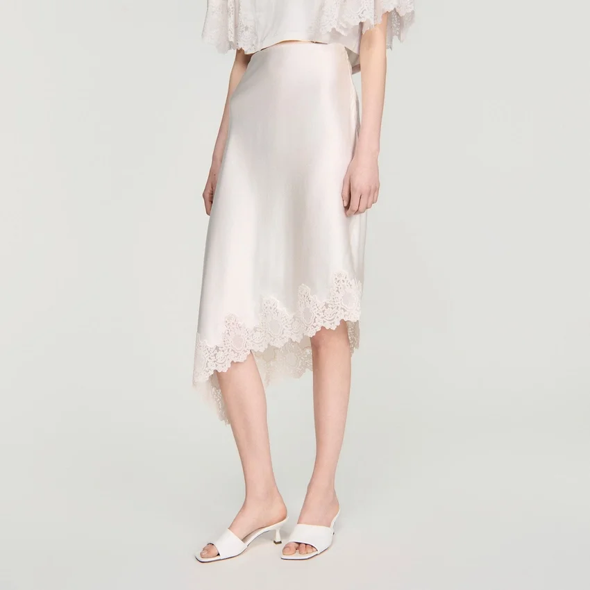 Asymmetrical satin skirt with lace Asymmetrical satin skirt with lace