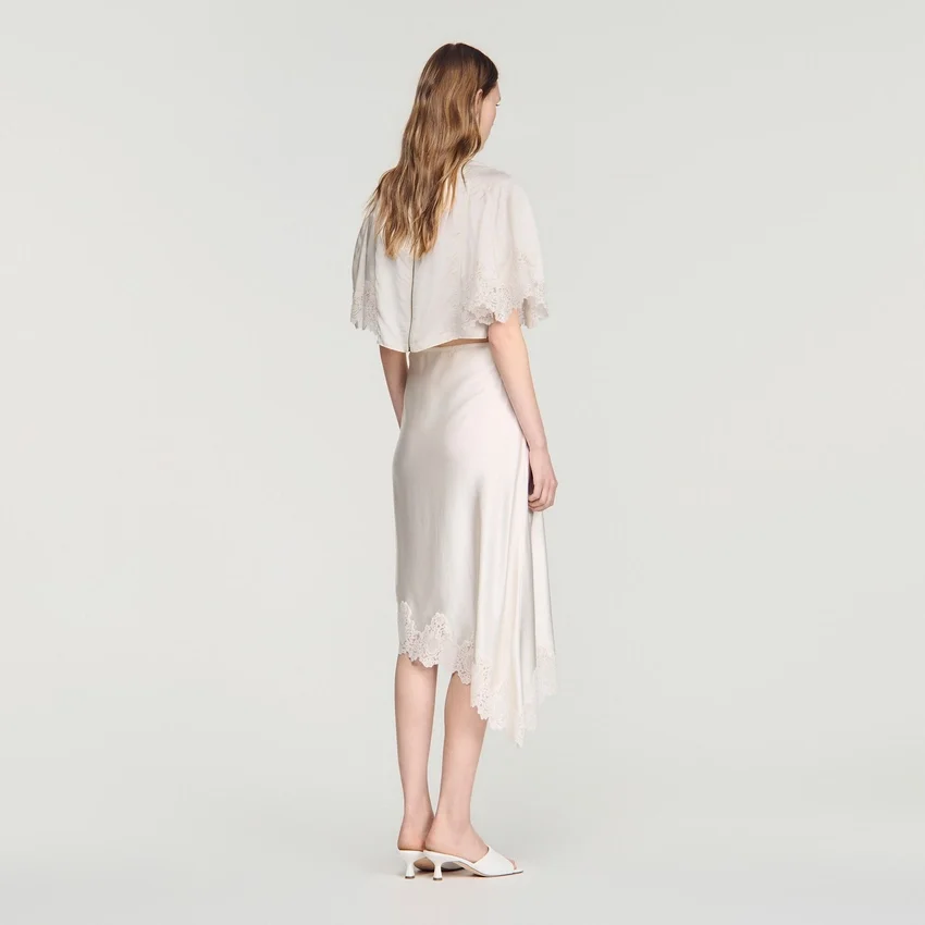 Asymmetrical satin skirt with lace Asymmetrical satin skirt with lace