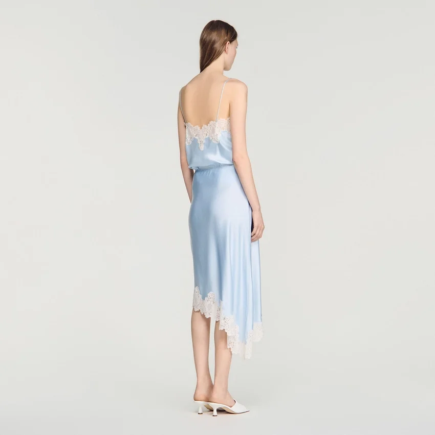 Asymmetrical satin skirt with lace Asymmetrical satin skirt with lace
