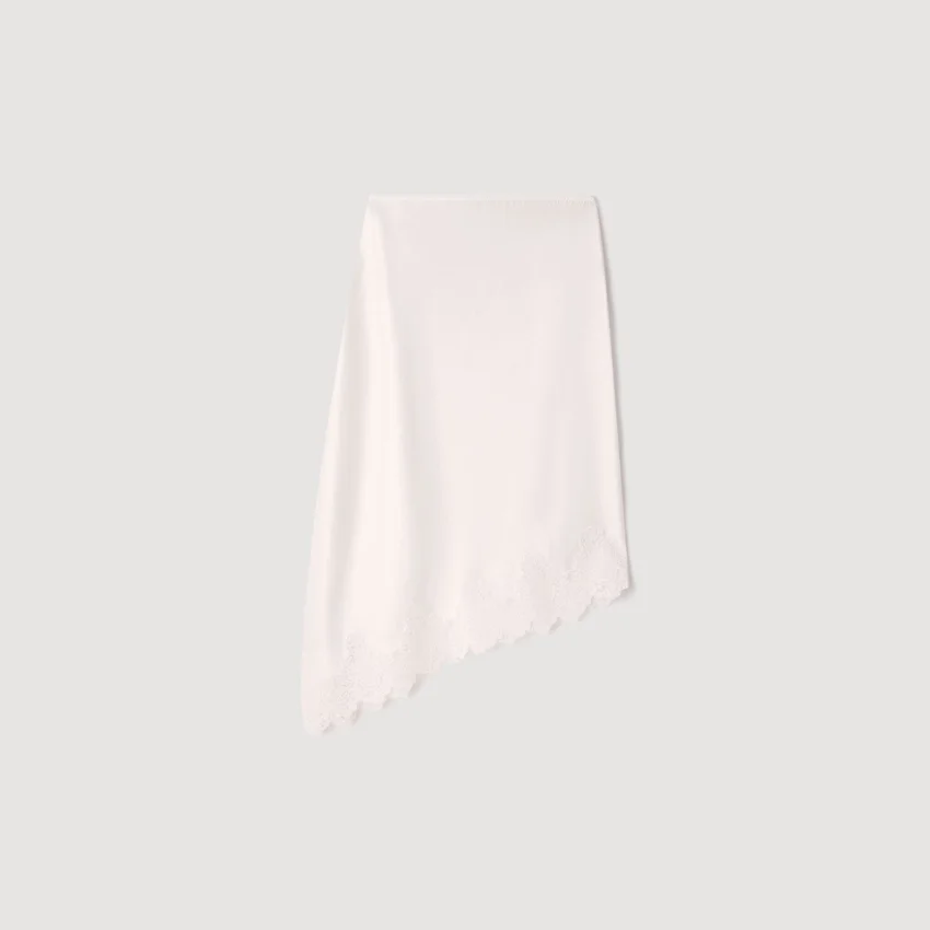 Asymmetrical satin skirt with lace Asymmetrical satin skirt with lace
