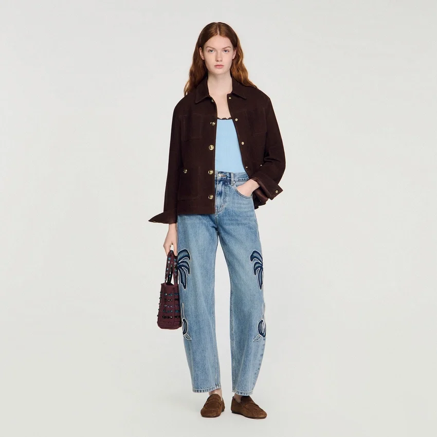 Palm-embroidered wide barrel jeans Palm-embroidered wide barrel jeans