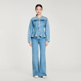 Beaded denim peplum jacket