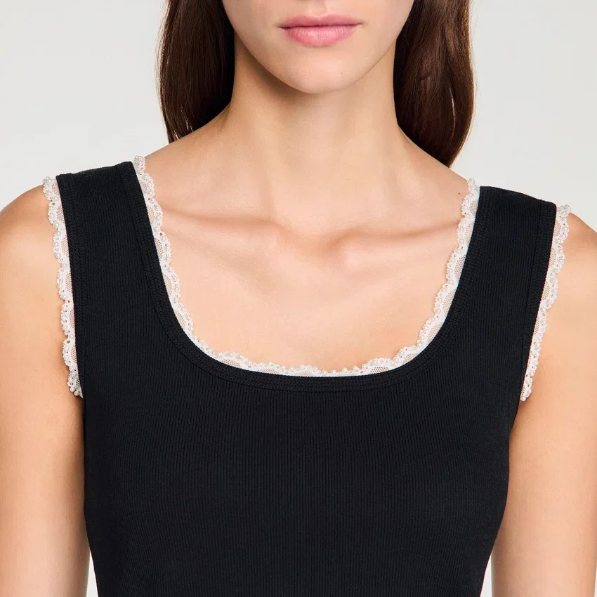 Beaded embroidered cotton vest top Beaded embroidered cotton vest top