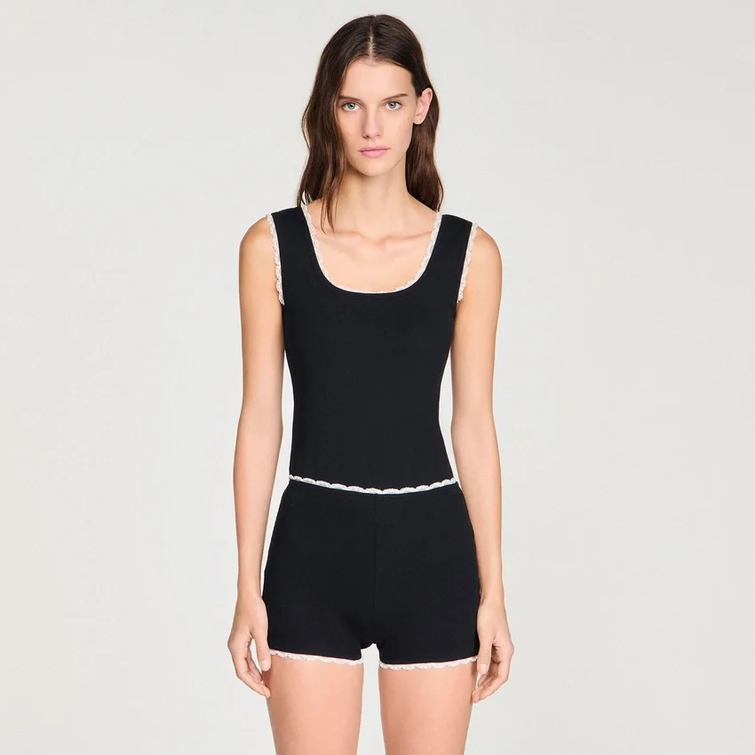 Beaded embroidered ribbed shorts Beaded embroidered ribbed shorts