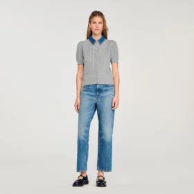 Cardigan with detachable denim collar