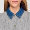 Cardigan with detachable denim collar Cardigan with detachable denim collar