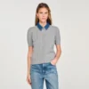 Cardigan with detachable denim collar Cardigan with detachable denim collar