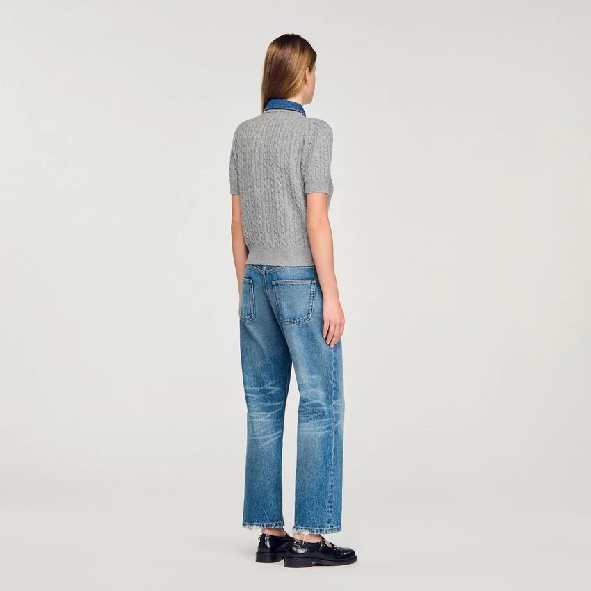 Cardigan with detachable denim collar Cardigan with detachable denim collar