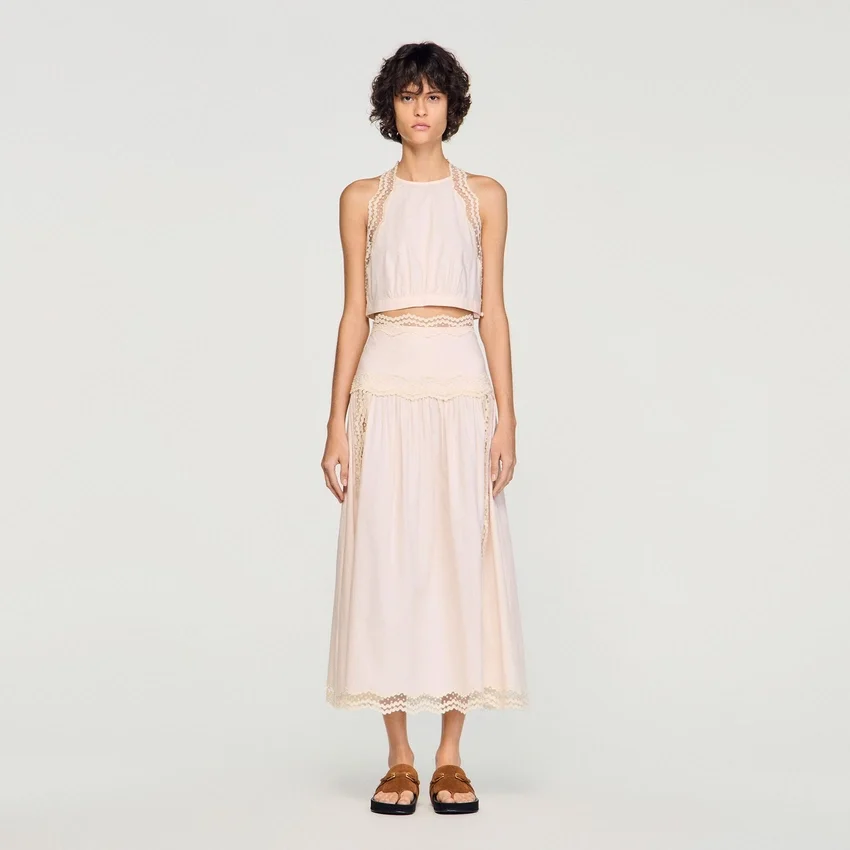 Cotton crop top with lace trim Cotton crop top with lace trim