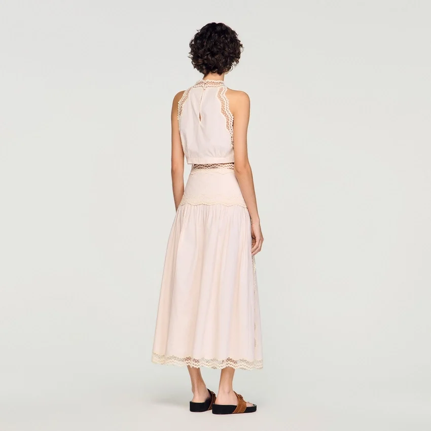 Cotton crop top with lace trim Cotton crop top with lace trim