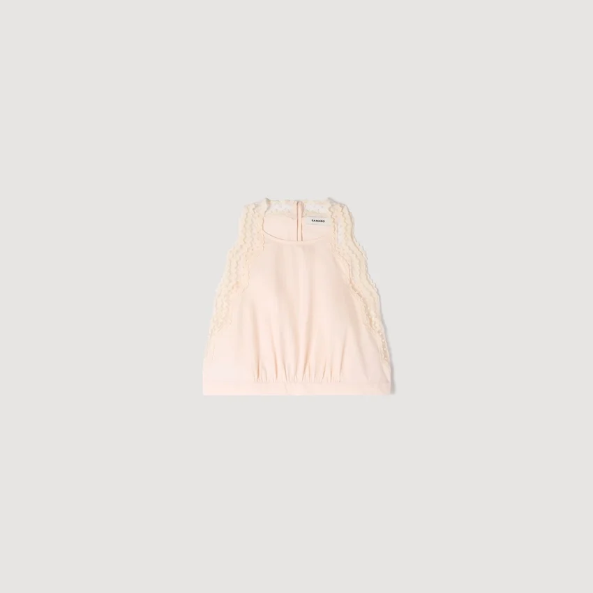 Cotton crop top with lace trim Cotton crop top with lace trim
