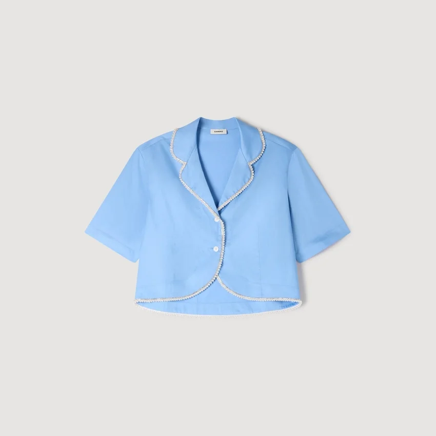 Cotton shirt with beaded trim Cotton shirt with beaded trim