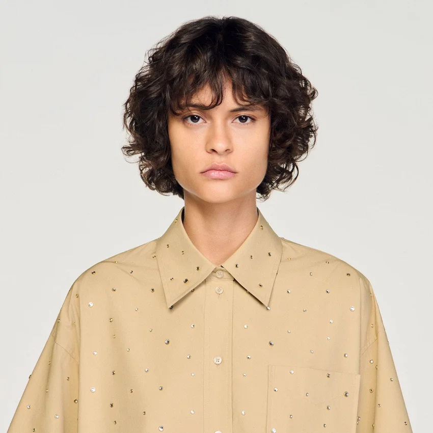 Cotton shirt with rhinestones Cotton shirt with rhinestones