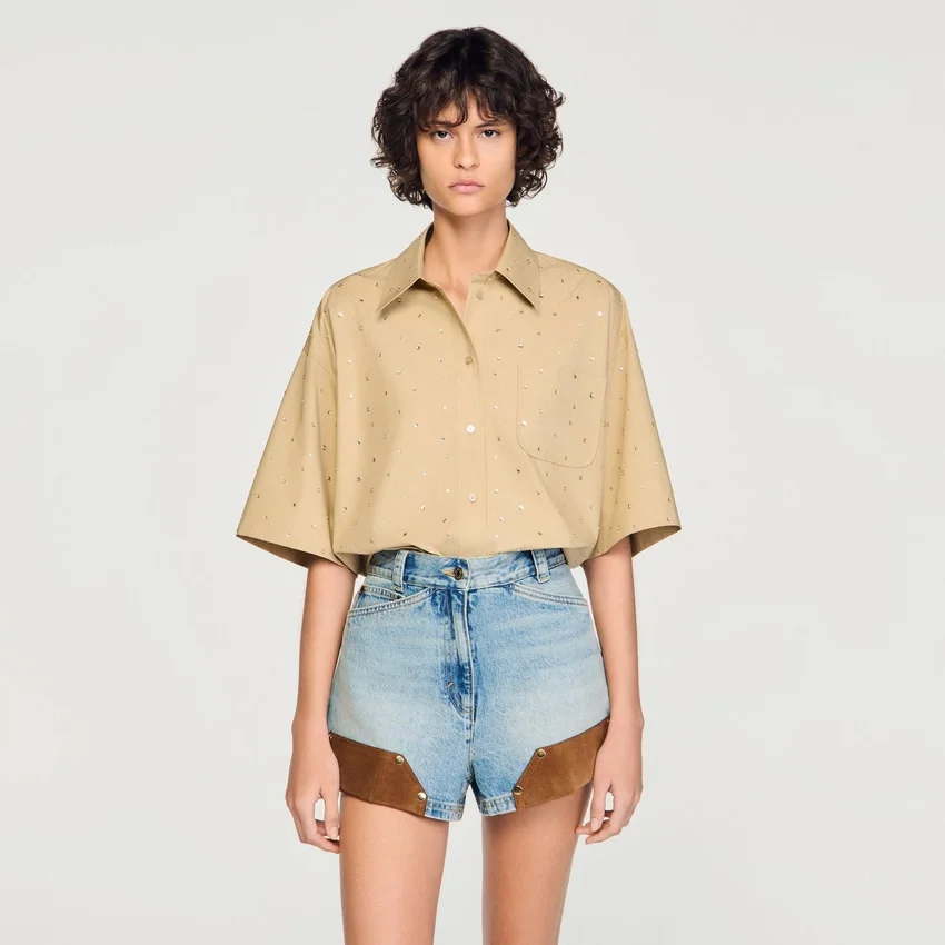 Cotton shirt with rhinestones Cotton shirt with rhinestones