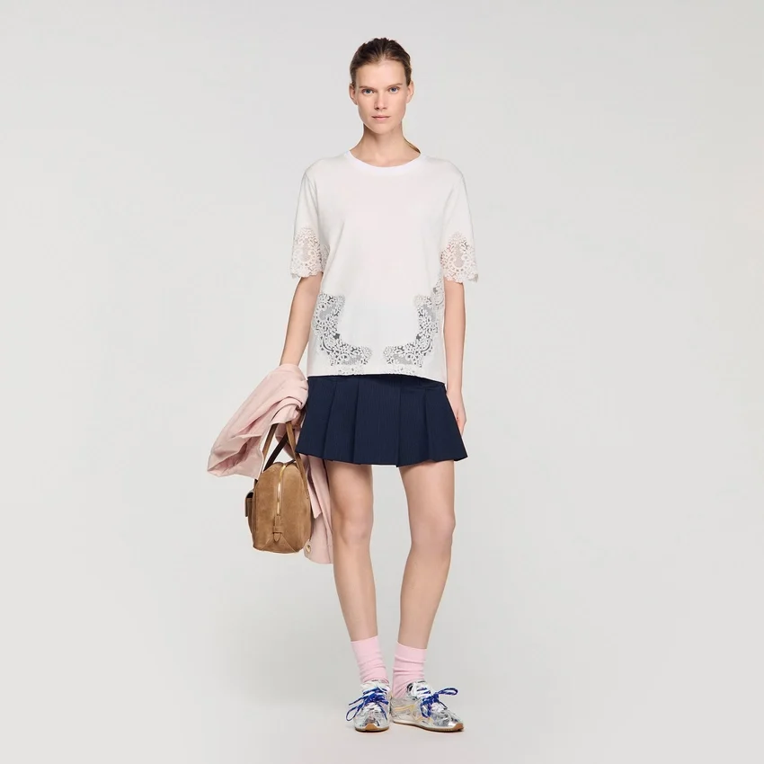 Cotton T-shirt with lace detail Cotton T-shirt with lace detail
