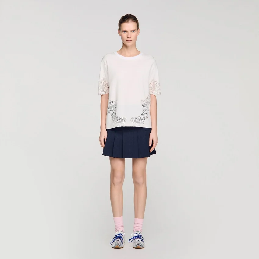 Cotton T-shirt with lace detail Cotton T-shirt with lace detail