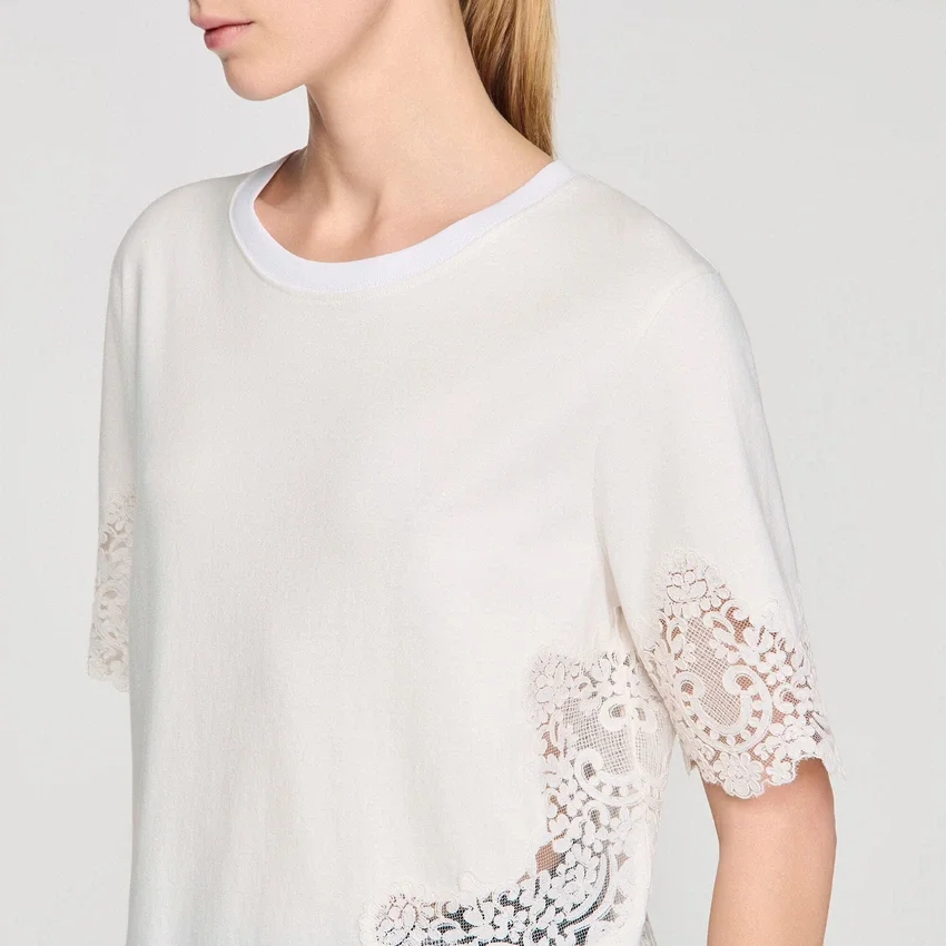 Cotton T-shirt with lace detail Cotton T-shirt with lace detail