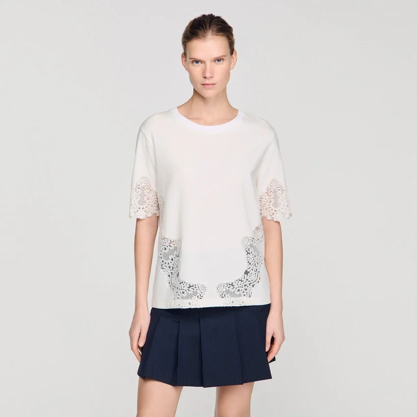 Cotton T-shirt with lace detail Cotton T-shirt with lace detail