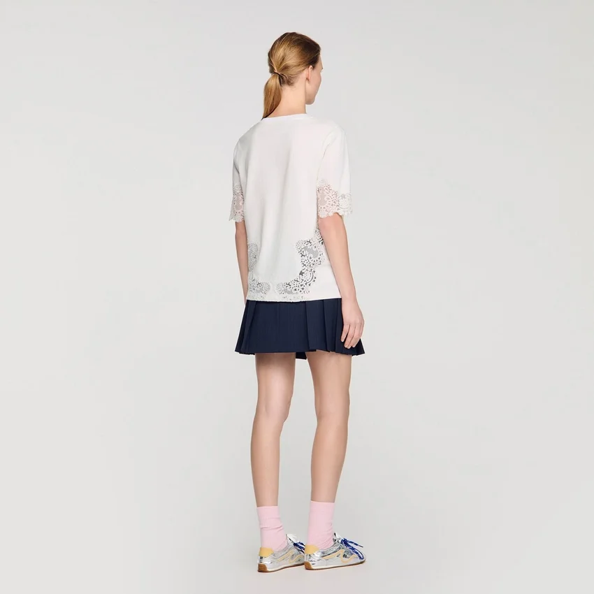 Cotton T-shirt with lace detail Cotton T-shirt with lace detail