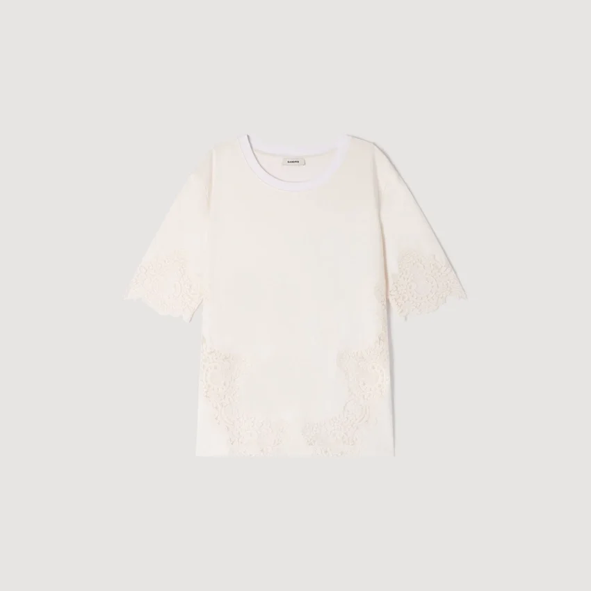 Cotton T-shirt with lace detail Cotton T-shirt with lace detail
