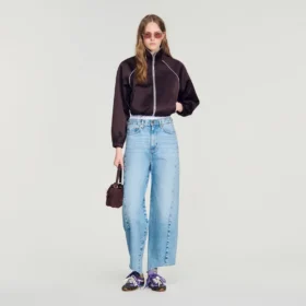 Cropped embroidered satin jacket