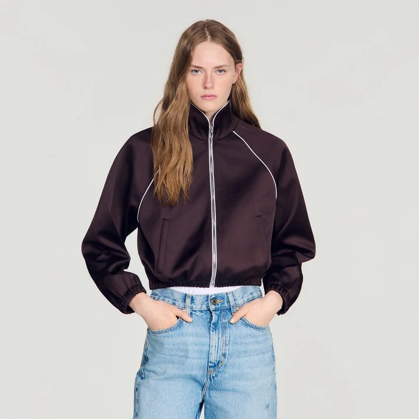 Cropped embroidered satin jacket Cropped embroidered satin jacket