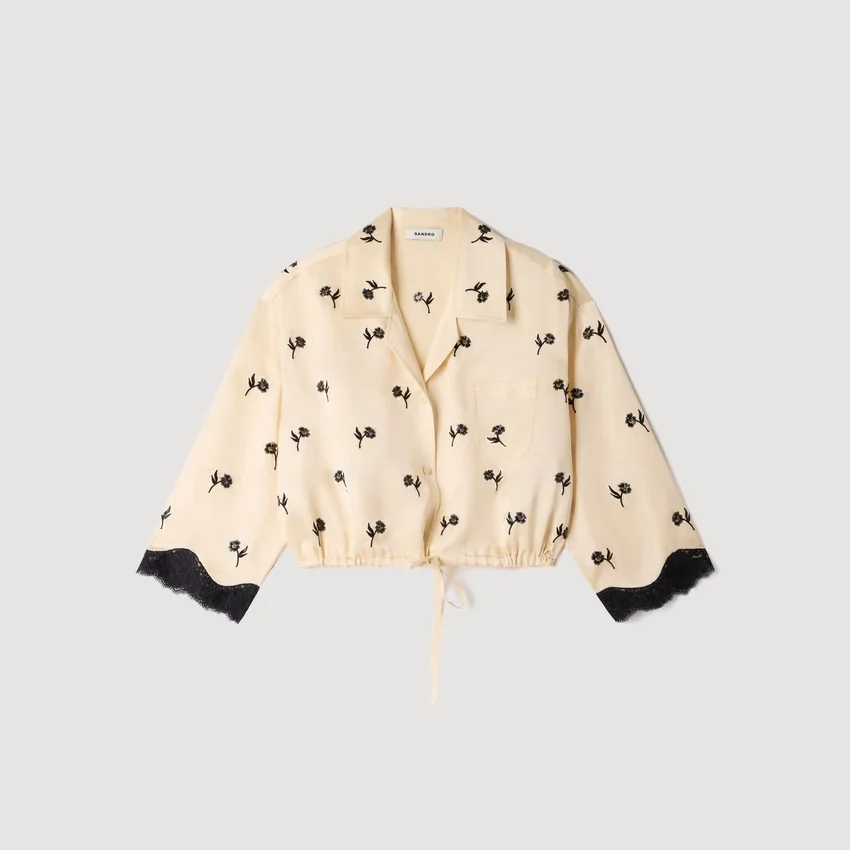 Cropped floral embroidered shirt Cropped floral embroidered shirt