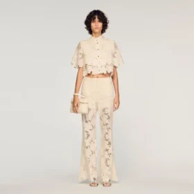 Cropped floral guipure shirt