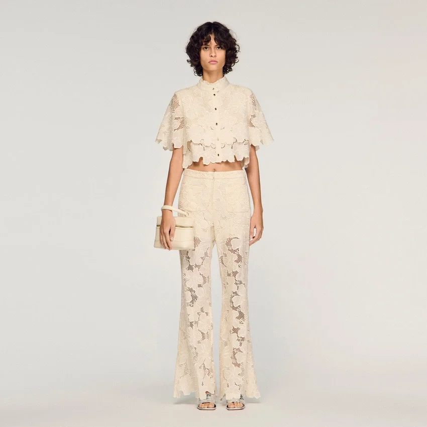 Cropped floral guipure shirt Cropped floral guipure shirt