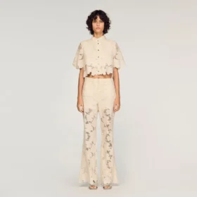 Cropped floral guipure shirt