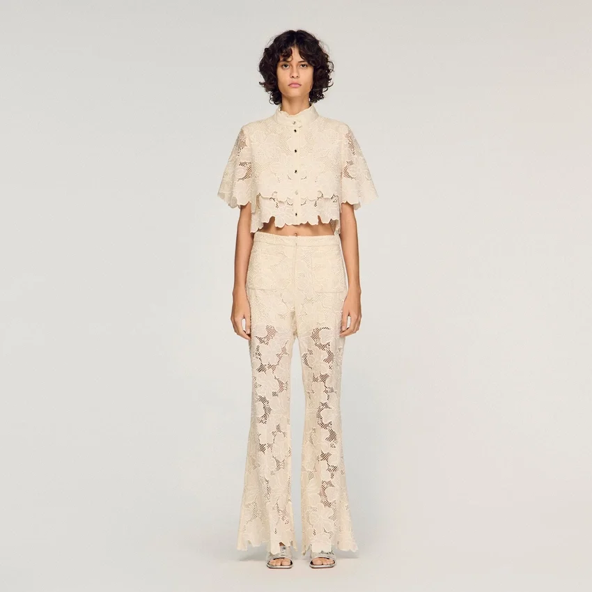 Cropped floral guipure shirt Cropped floral guipure shirt