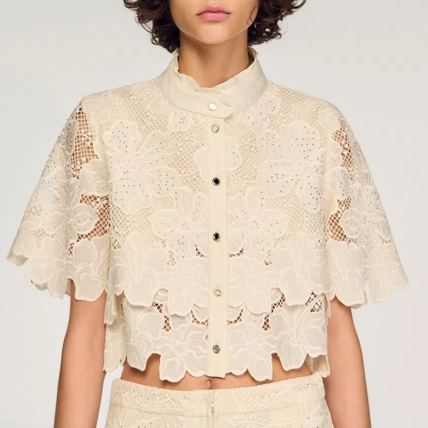 Cropped floral guipure shirt Cropped floral guipure shirt