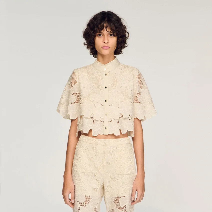 Cropped floral guipure shirt Cropped floral guipure shirt