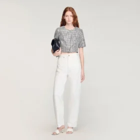 Cropped houndstooth tweed top