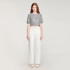 Cropped houndstooth tweed top