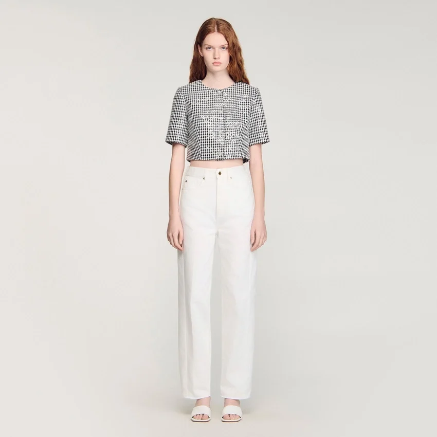 Cropped houndstooth tweed top Cropped houndstooth tweed top