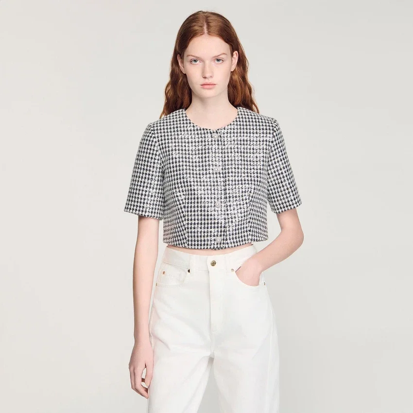 Cropped houndstooth tweed top Cropped houndstooth tweed top