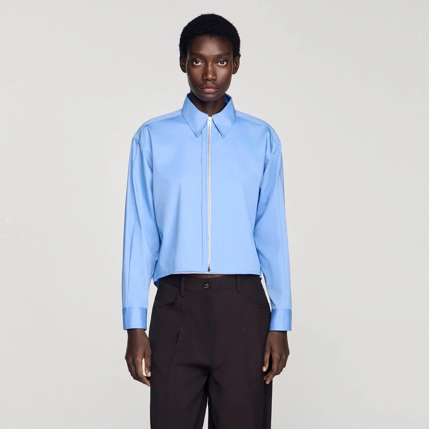 Cropped logo zip cotton shirt Cropped logo zip cotton shirt