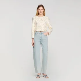 Cropped sequinned cotton jacket