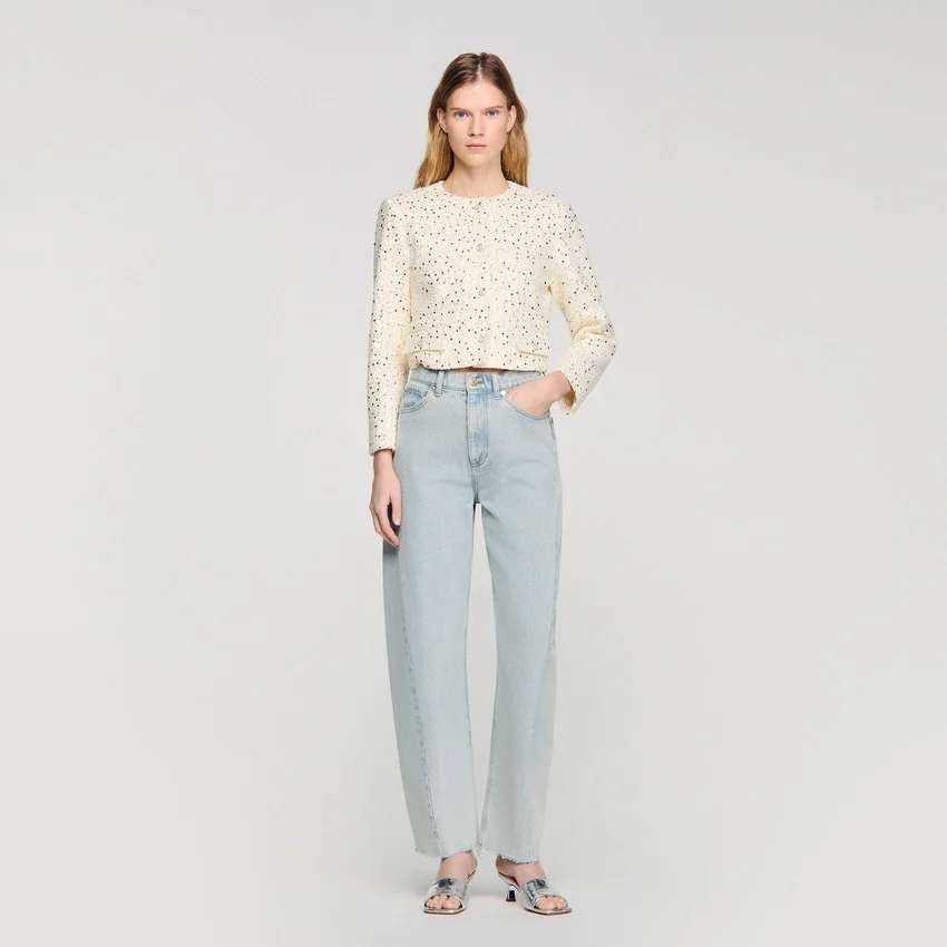 Cropped sequinned cotton jacket Cropped sequinned cotton jacket