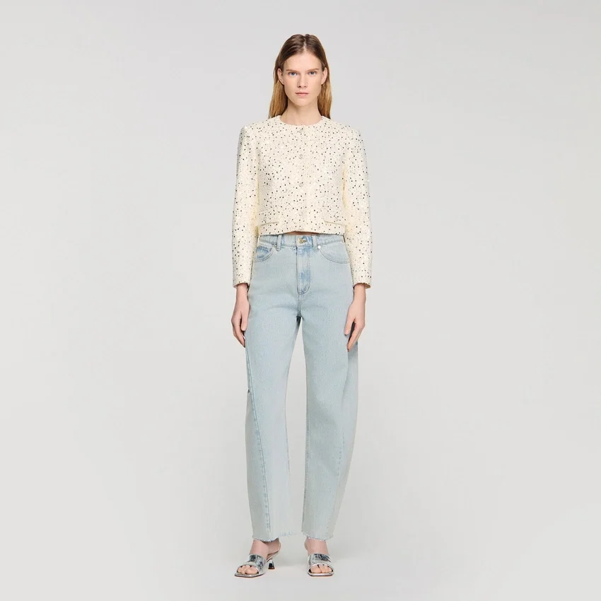 Cropped sequinned cotton jacket Cropped sequinned cotton jacket