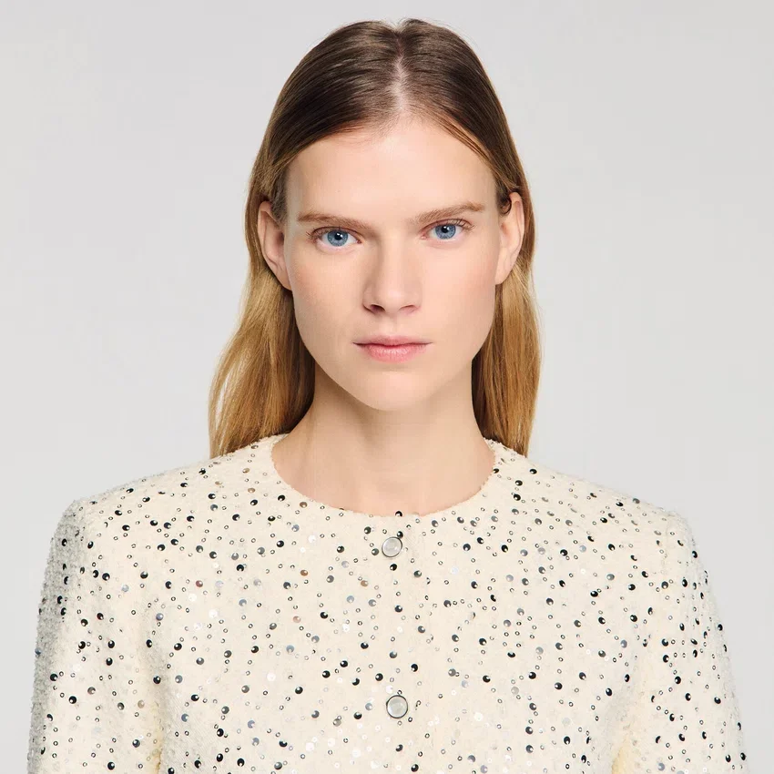 Cropped sequinned cotton jacket Cropped sequinned cotton jacket