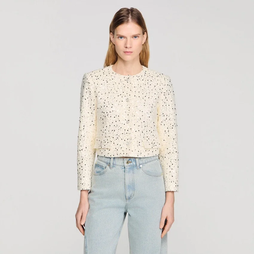 Cropped sequinned cotton jacket Cropped sequinned cotton jacket