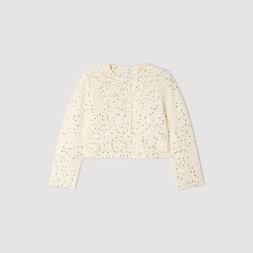 Cropped sequinned cotton jacket Cropped sequinned cotton jacket