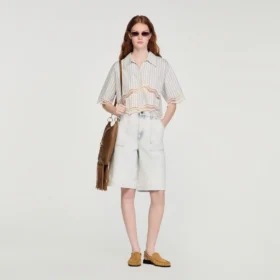 Cropped striped cotton shirt