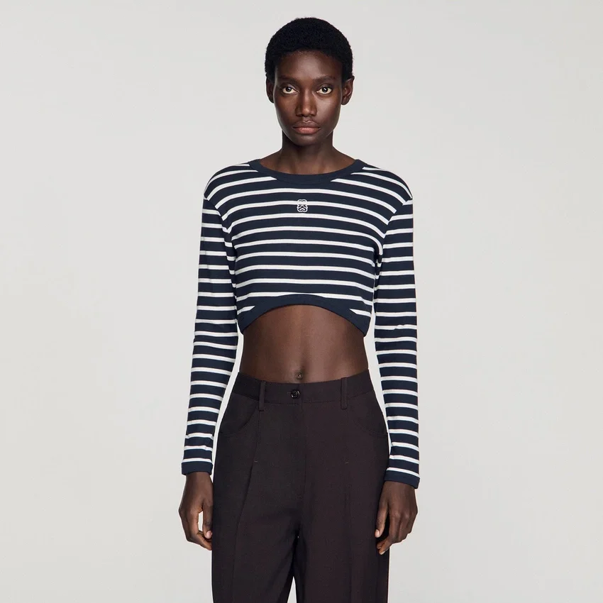 Cropped striped cotton T-shirt Cropped striped cotton T-shirt